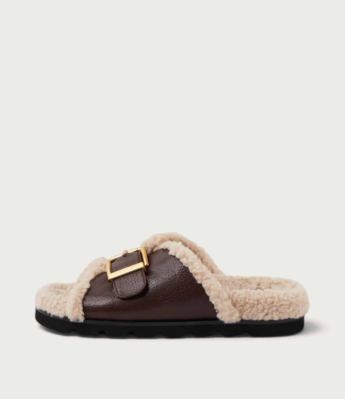 Esme Dark Brown/ Natural Leather Shearling Sandals