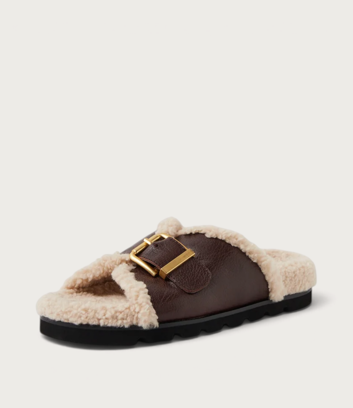 Esme Dark Brown/ Natural Leather Shearling Sandals