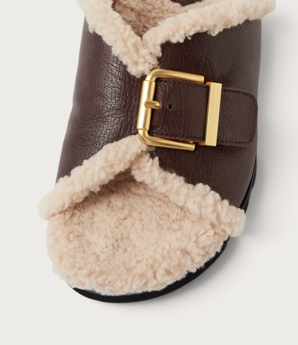 Esme Dark Brown/ Natural Leather Shearling Sandals