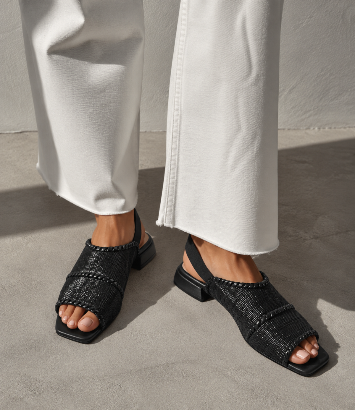 Swanton Black Shimmer Sandals