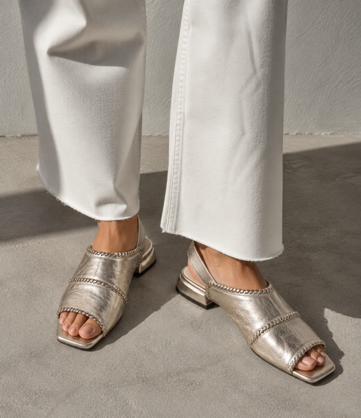 Swanton Gold Crackle Leather Sandals