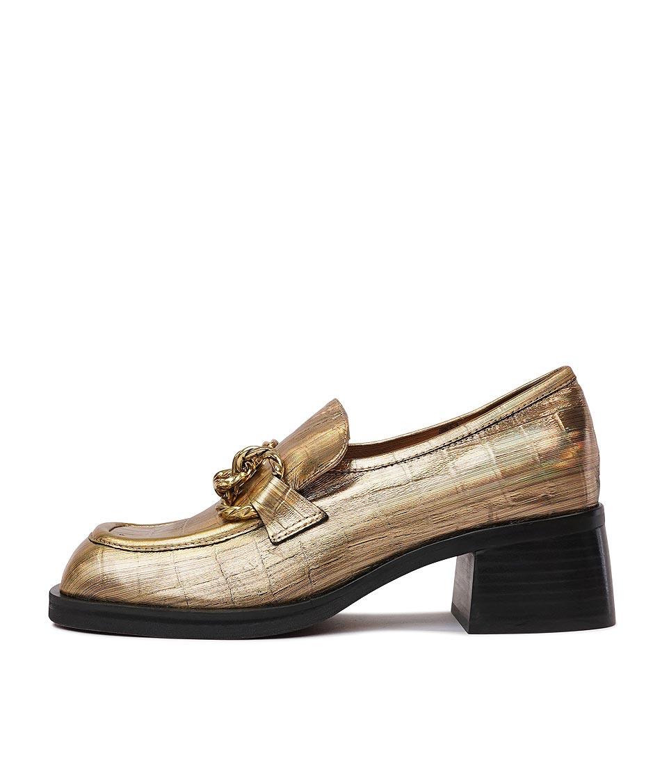 Ellas Old Gold Croc Leather Loafers, DJANGO & JULIETTE - Shouz