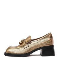 Ellas Old Gold Croc Leather Loafers, DJANGO & JULIETTE - Shouz