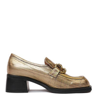 Ellas Old Gold Croc Leather Loafers, DJANGO & JULIETTE - Shouz