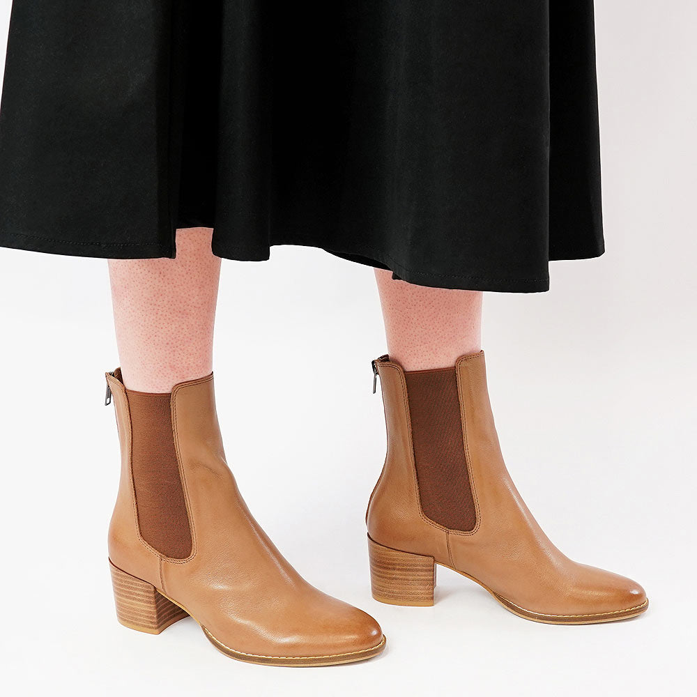 Mycah Cognac Leather Ankle Boots, DJANGO & JULIETTE - Shouz