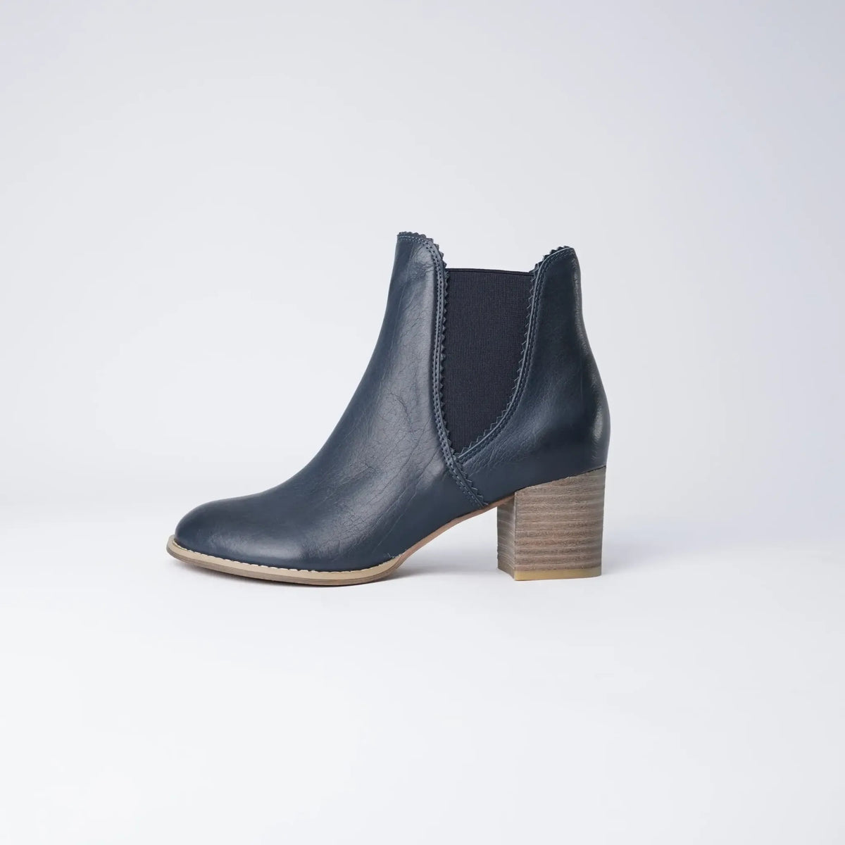 Sadore Navy Leather Ankle Boots
