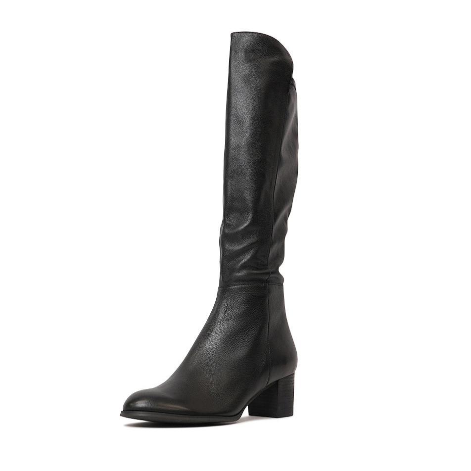 Setley Black/ Black Heel Leather Knee High Boots, DJANGO & JULIETTE - Shouz