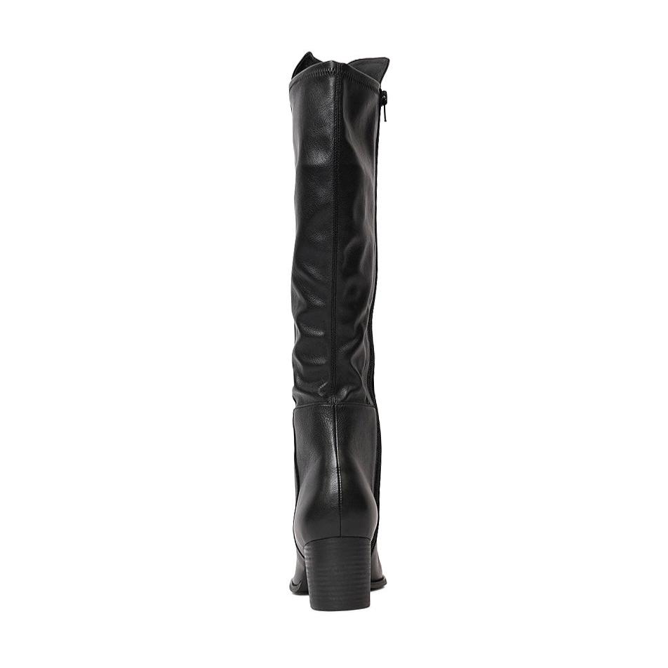 Setley Black/ Black Heel Leather Knee High Boots, DJANGO & JULIETTE - Shouz