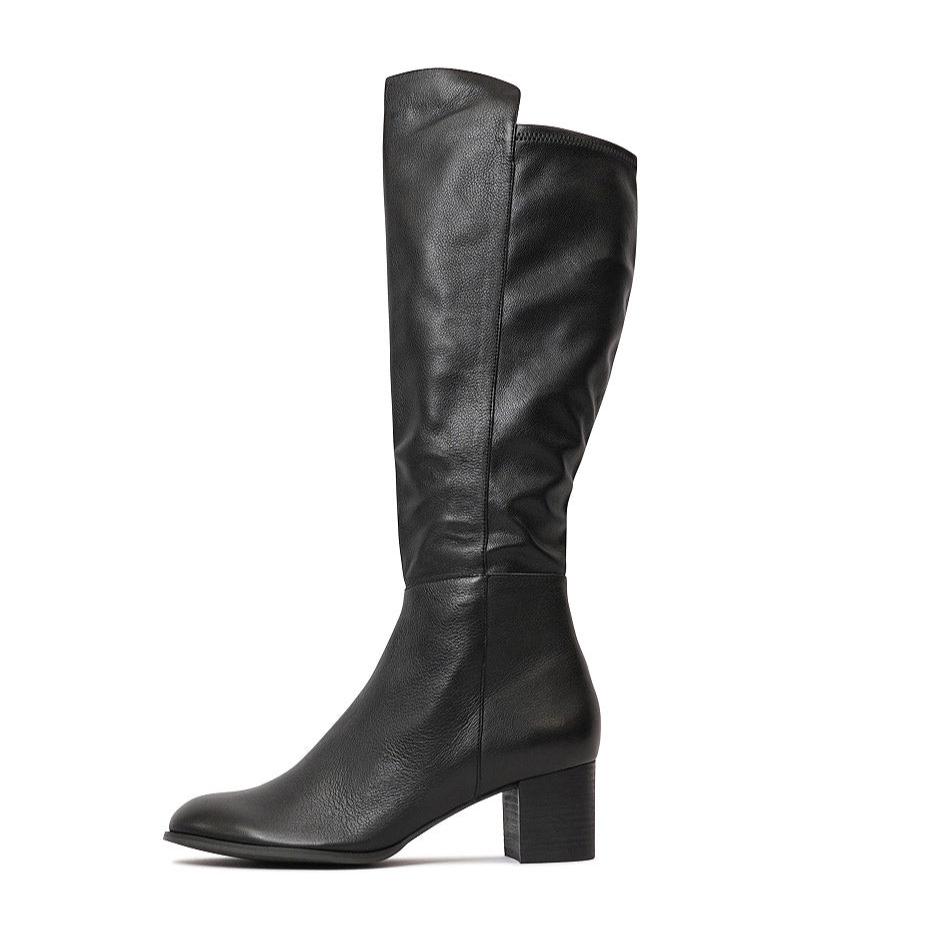 Setley Black/ Black Heel Leather Knee High Boots, DJANGO & JULIETTE - Shouz