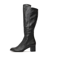 Setley Black/ Black Heel Leather Knee High Boots, DJANGO & JULIETTE - Shouz