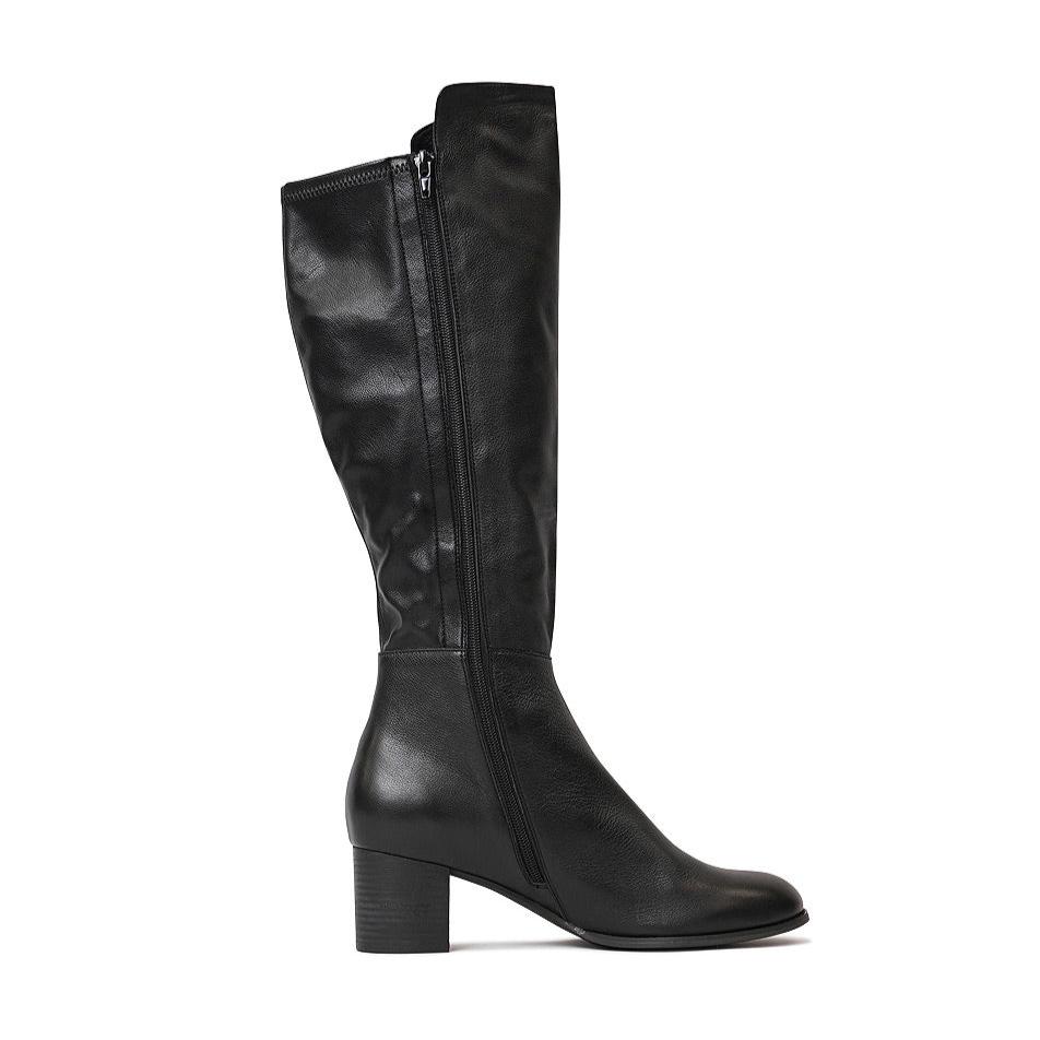 Setley Black/ Black Heel Leather Knee High Boots, DJANGO & JULIETTE - Shouz