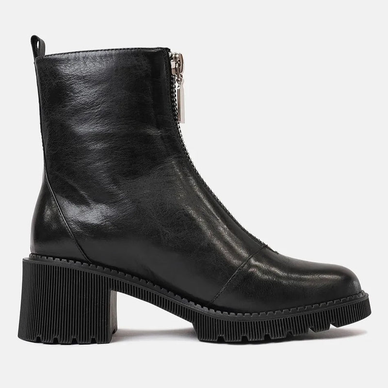 Zosia Black Leather Ankle Boots