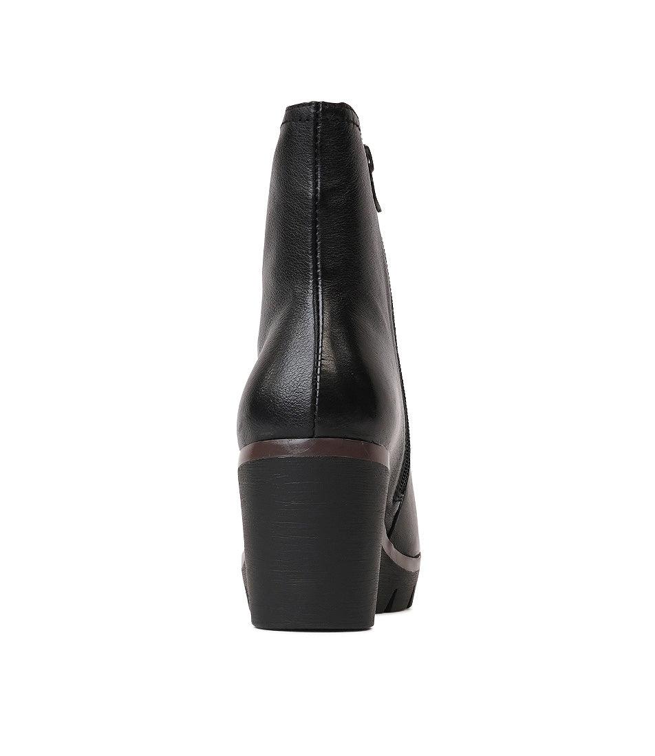 Nerrie Black Leather Wedge Boots, DJANGO & JULIETTE - Shouz