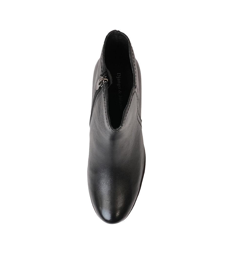 Nerrie Black Leather Wedge Boots, DJANGO & JULIETTE - Shouz