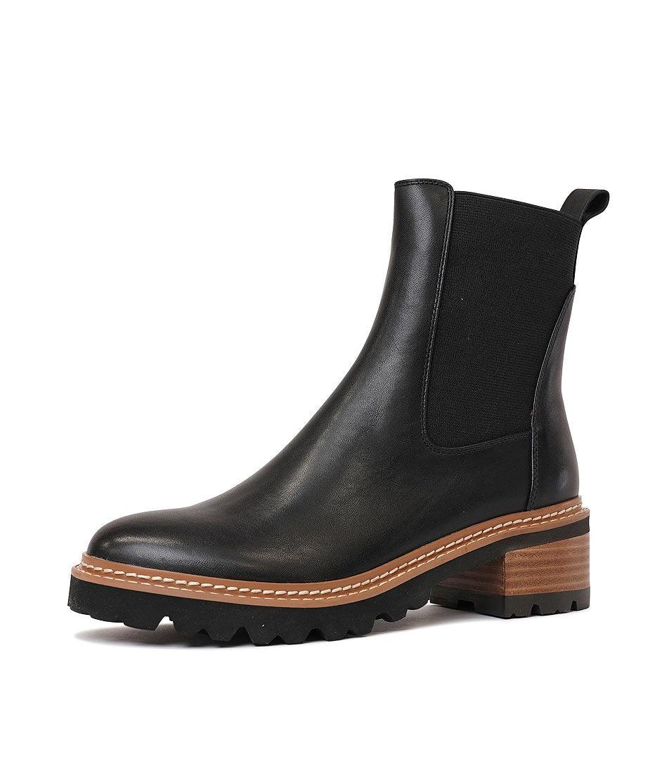 Linear Black Leather Ankle Boots - Shouz