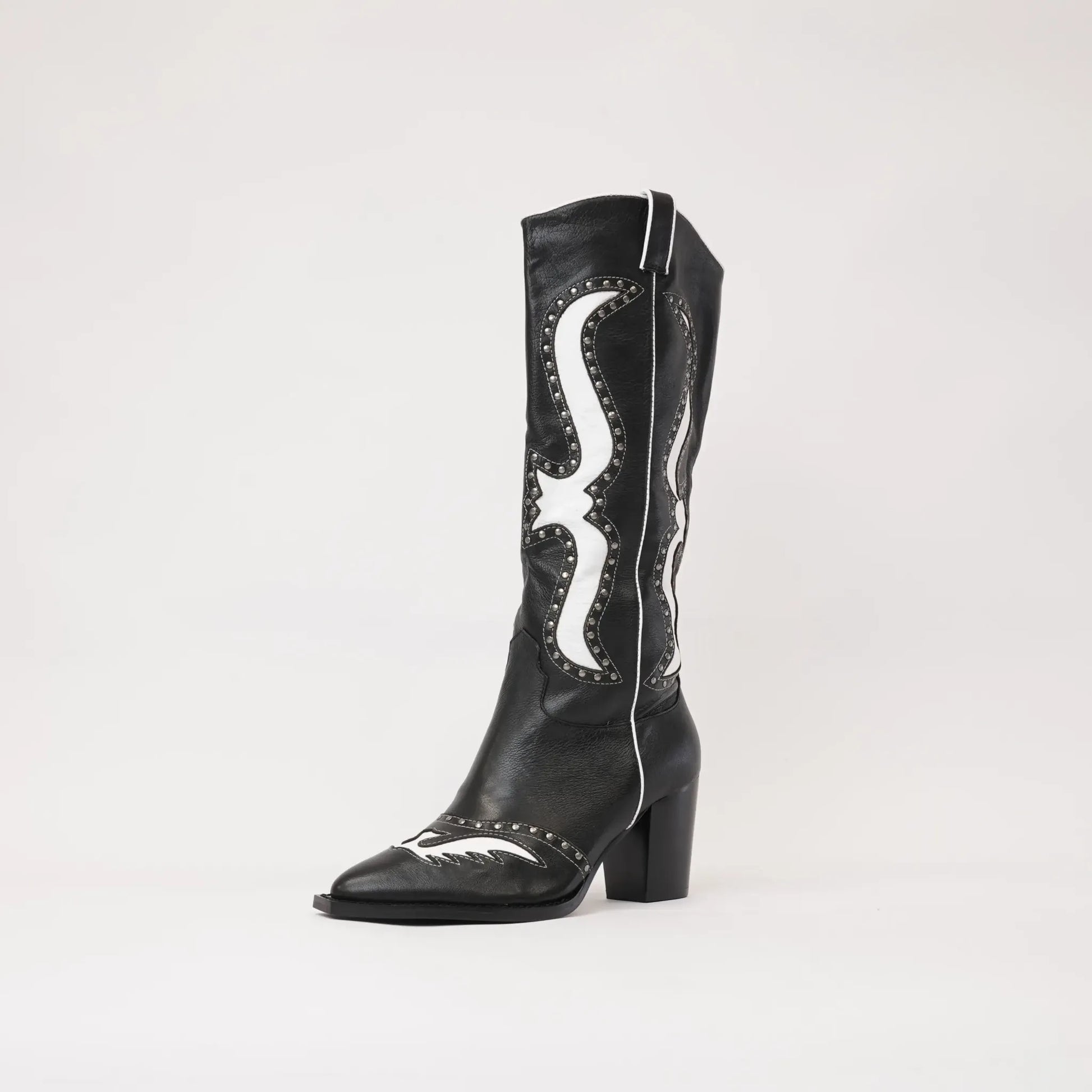 Lurva Black/White Leather Knee High Boots, MOLLINI - Shouz