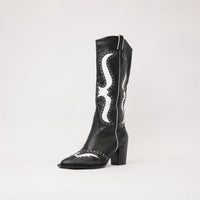 Lurva Black/White Leather Knee High Boots, MOLLINI - Shouz