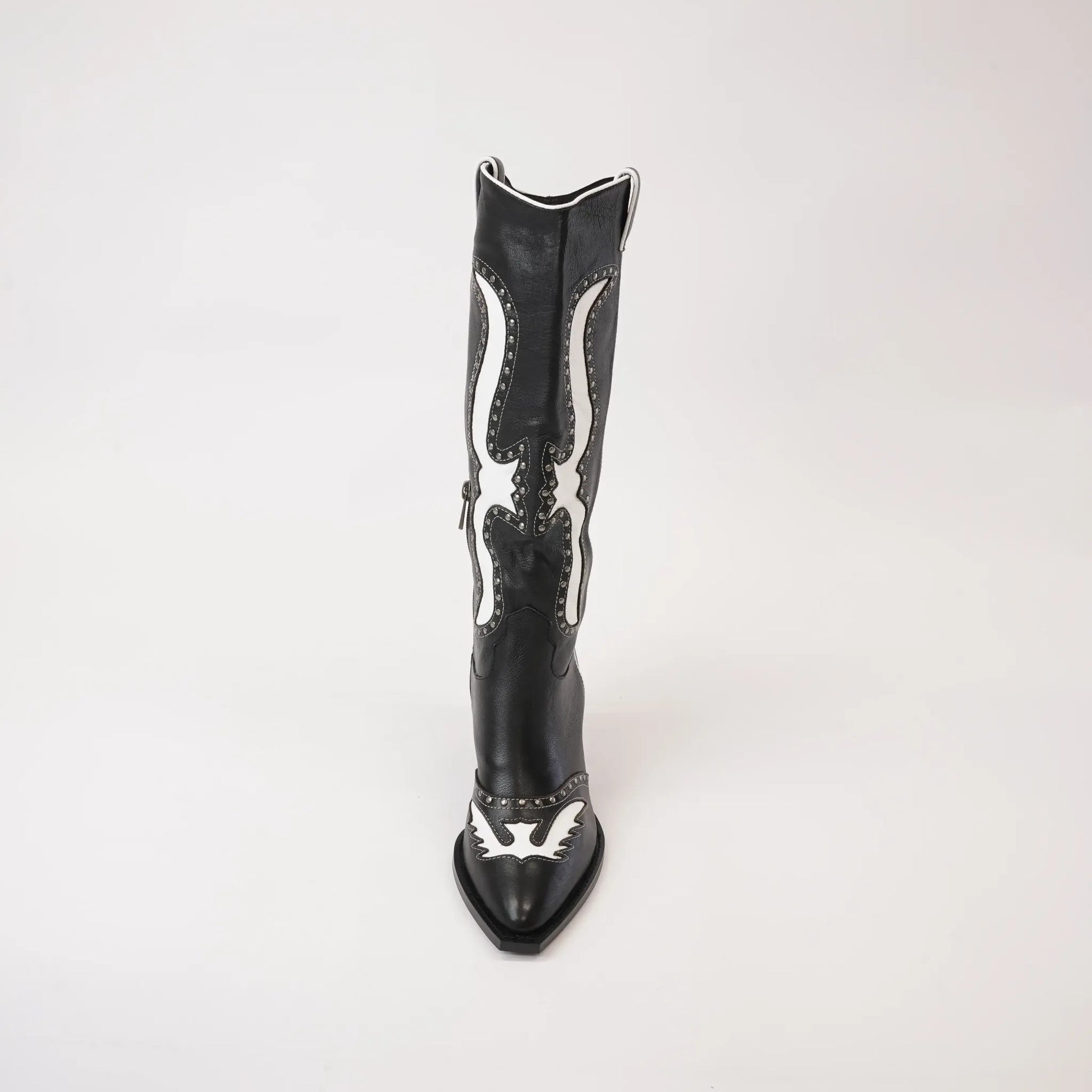 Lurva Black/White Leather Knee High Boots, MOLLINI - Shouz