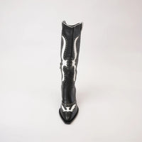 Lurva Black/White Leather Knee High Boots, MOLLINI - Shouz