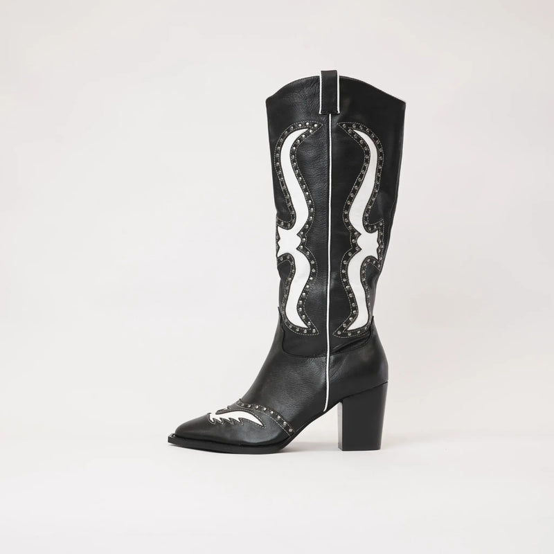 Lurva Black/White Leather Knee High Boots