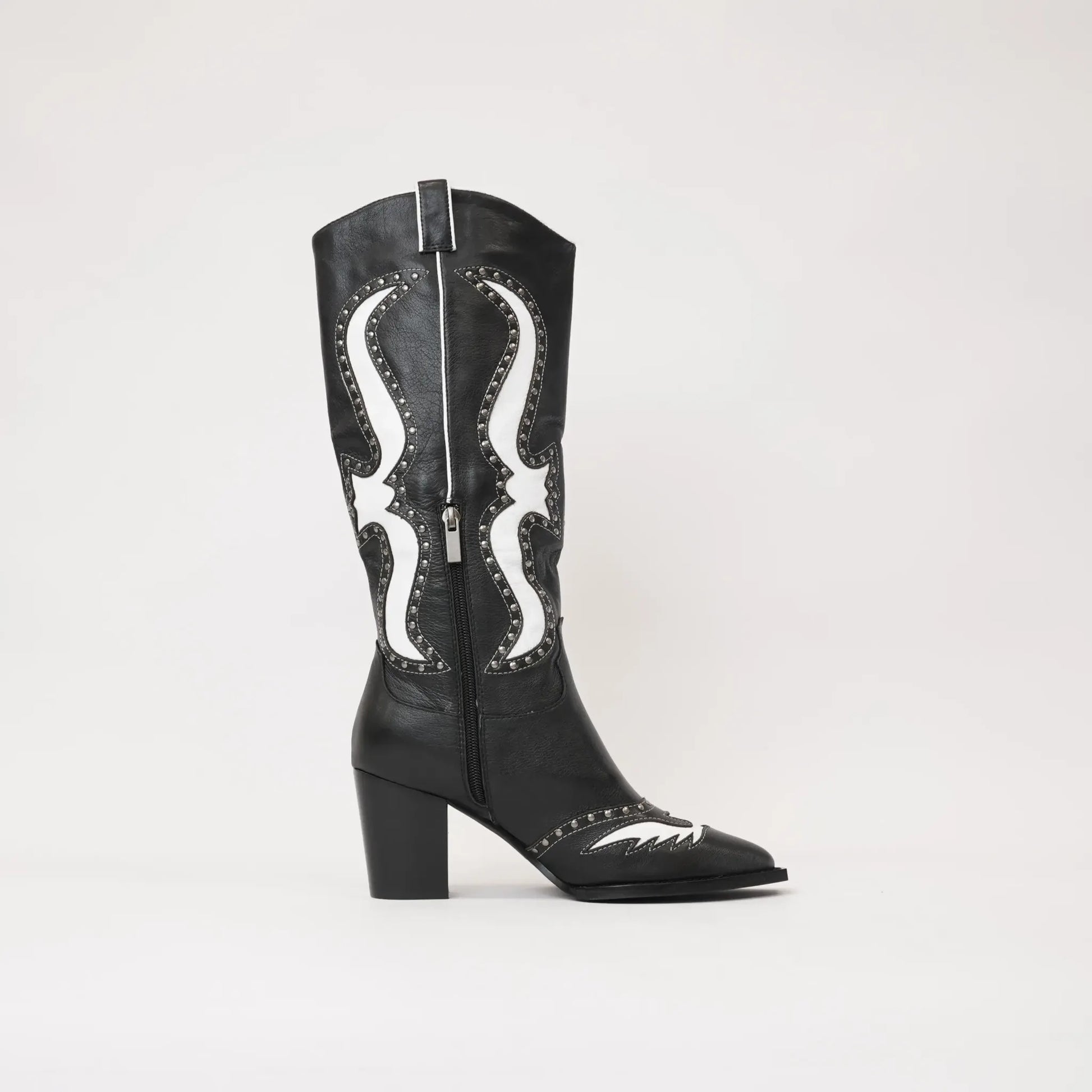 Lurva Black/White Leather Knee High Boots, MOLLINI - Shouz