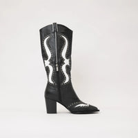 Lurva Black/White Leather Knee High Boots, MOLLINI - Shouz