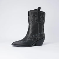 Riava Black / White Stitch Leather Boots, MOLLINI - Shouz