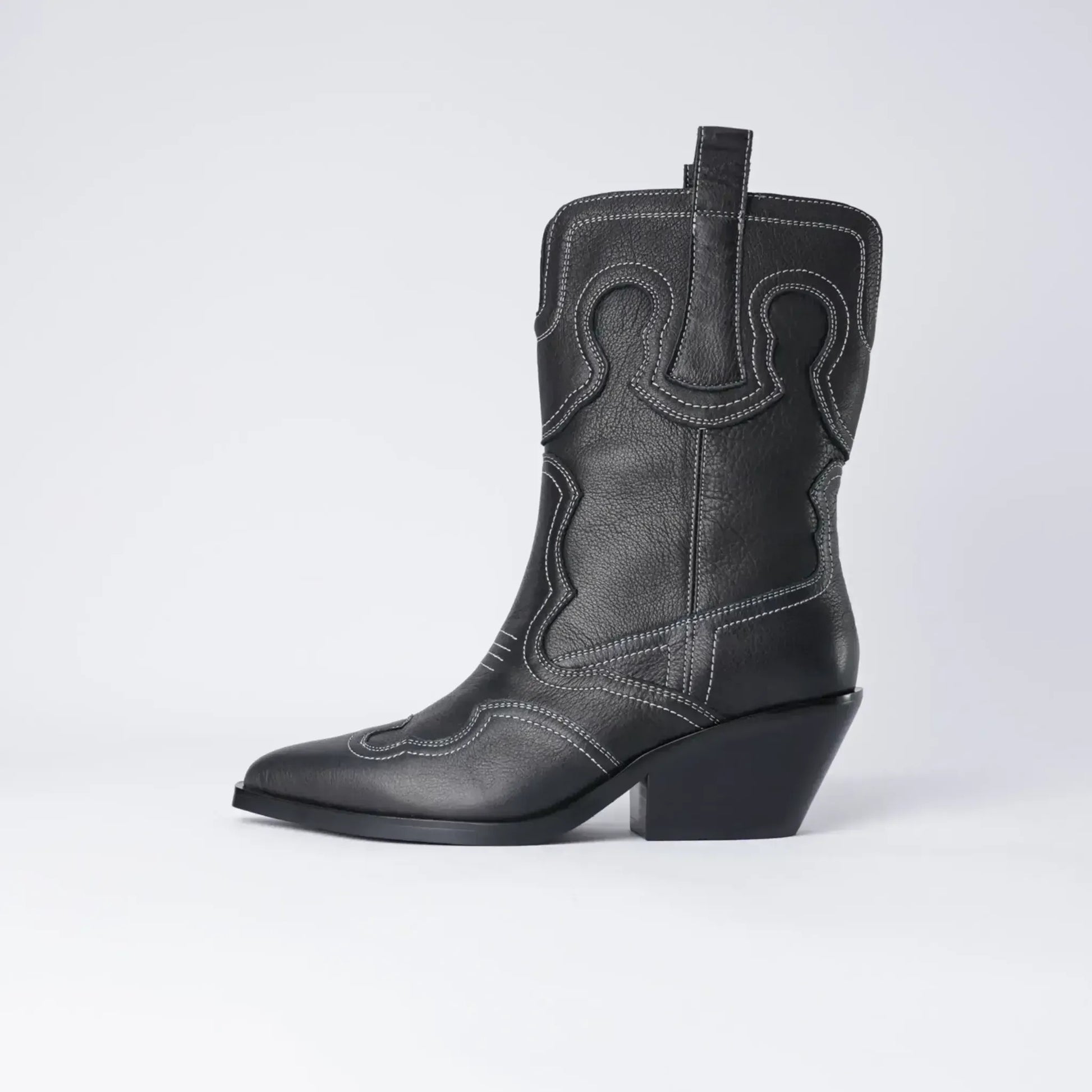 Riava Black / White Stitch Leather Boots, MOLLINI - Shouz