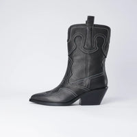 Riava Black / White Stitch Leather Boots, MOLLINI - Shouz