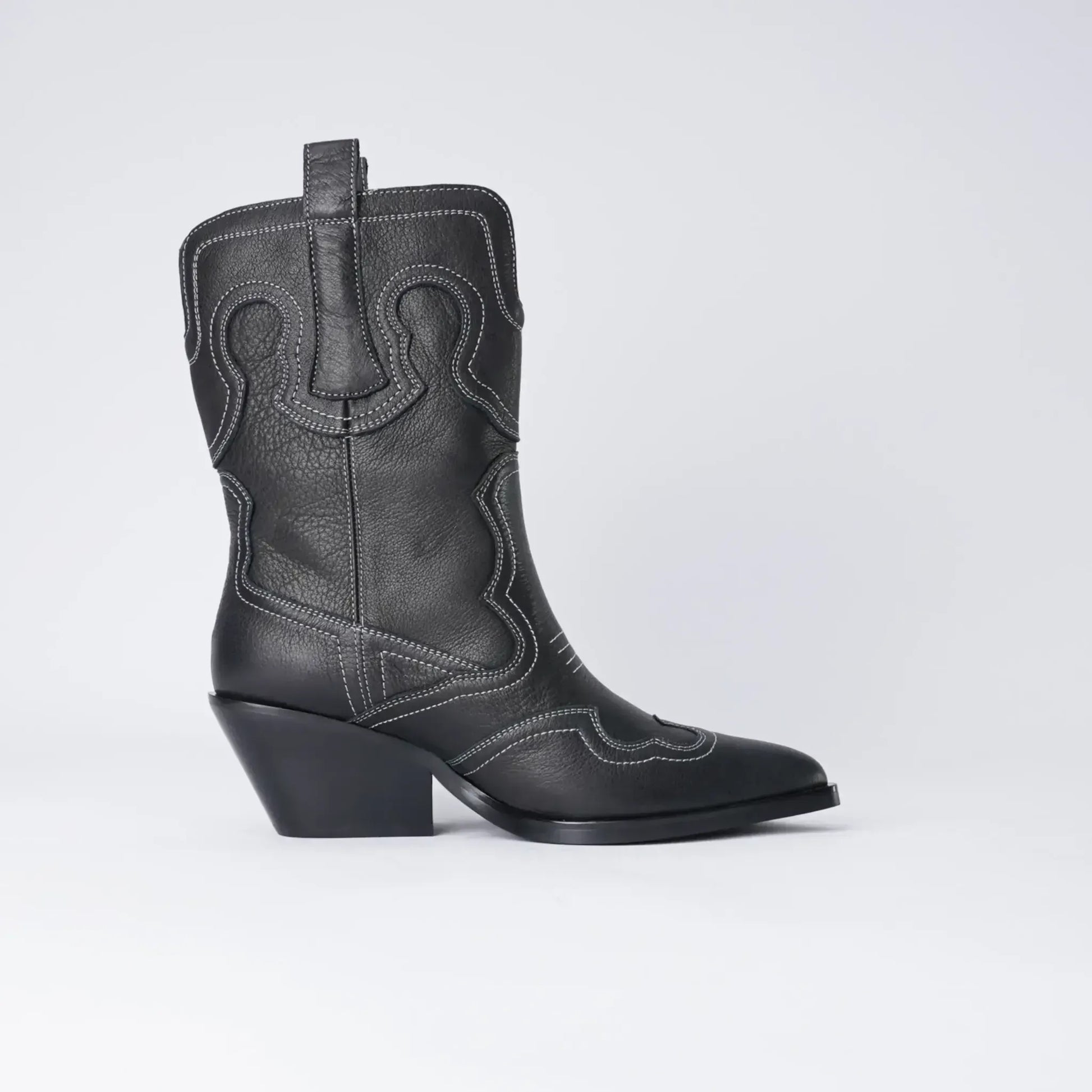 Riava Black / White Stitch Leather Boots, MOLLINI - Shouz