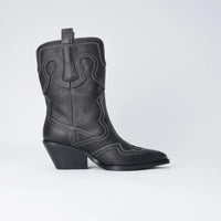 Riava Black / White Stitch Leather Boots, MOLLINI - Shouz