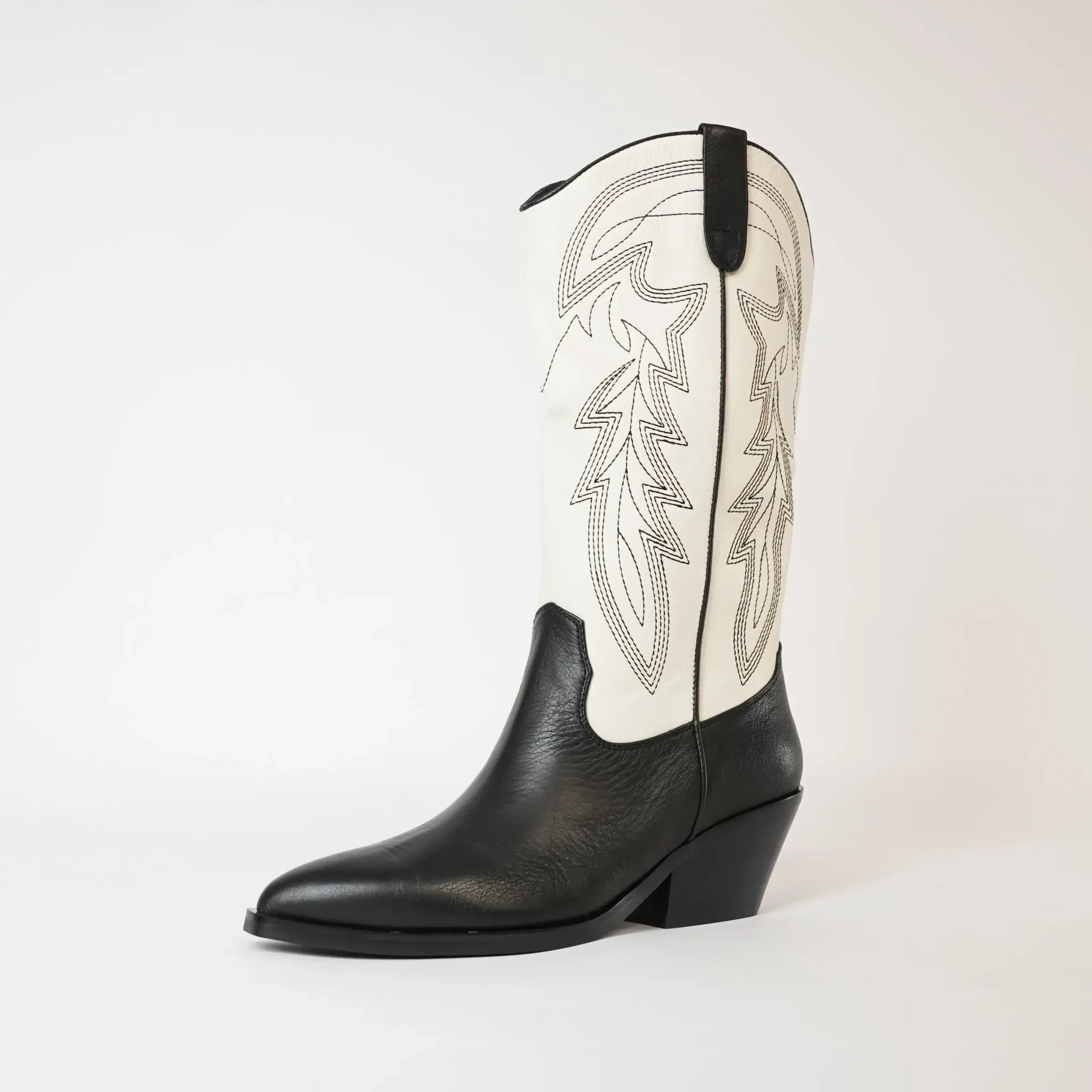 Riding Black / Cream Leather Embroidery Knee High Boots, MOLLINI - Shouz
