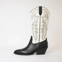 Riding Black / Cream Leather Embroidery Knee High Boots, MOLLINI - Shouz