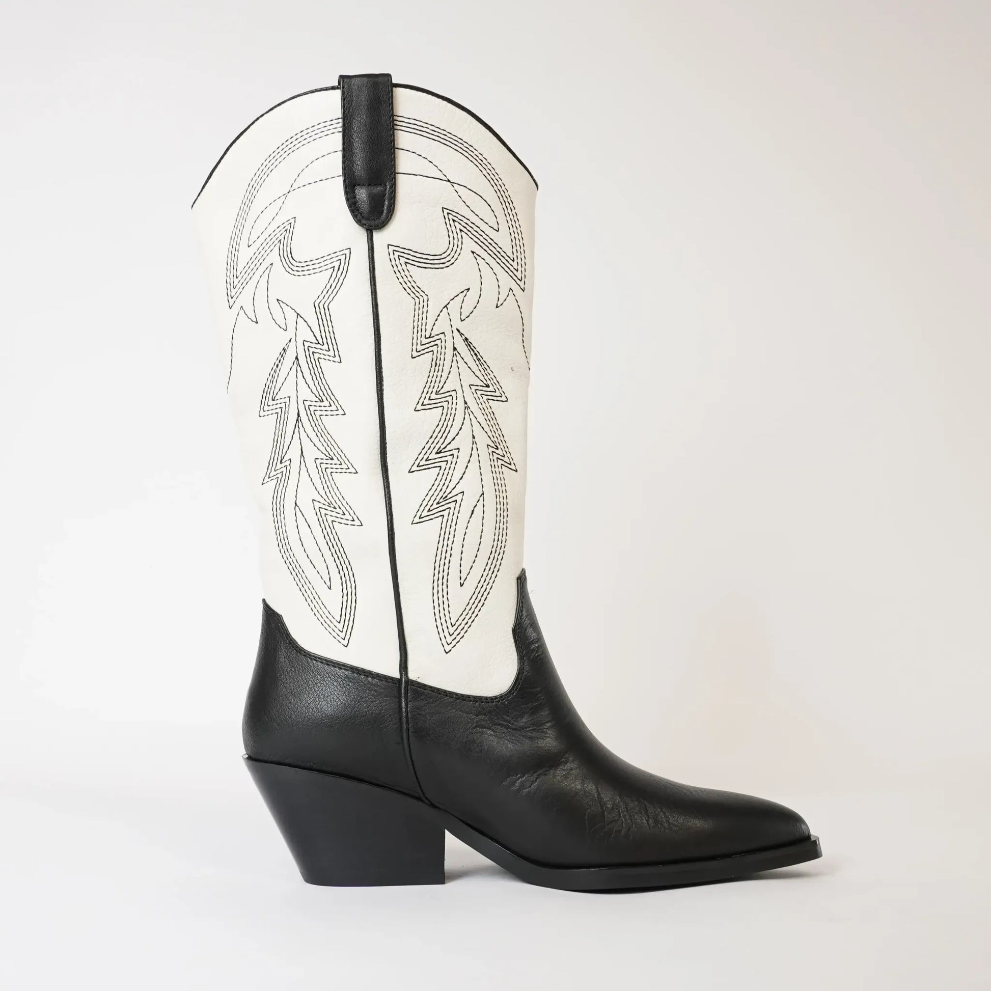 Riding Black / Cream Leather Embroidery Knee High Boots, MOLLINI - Shouz