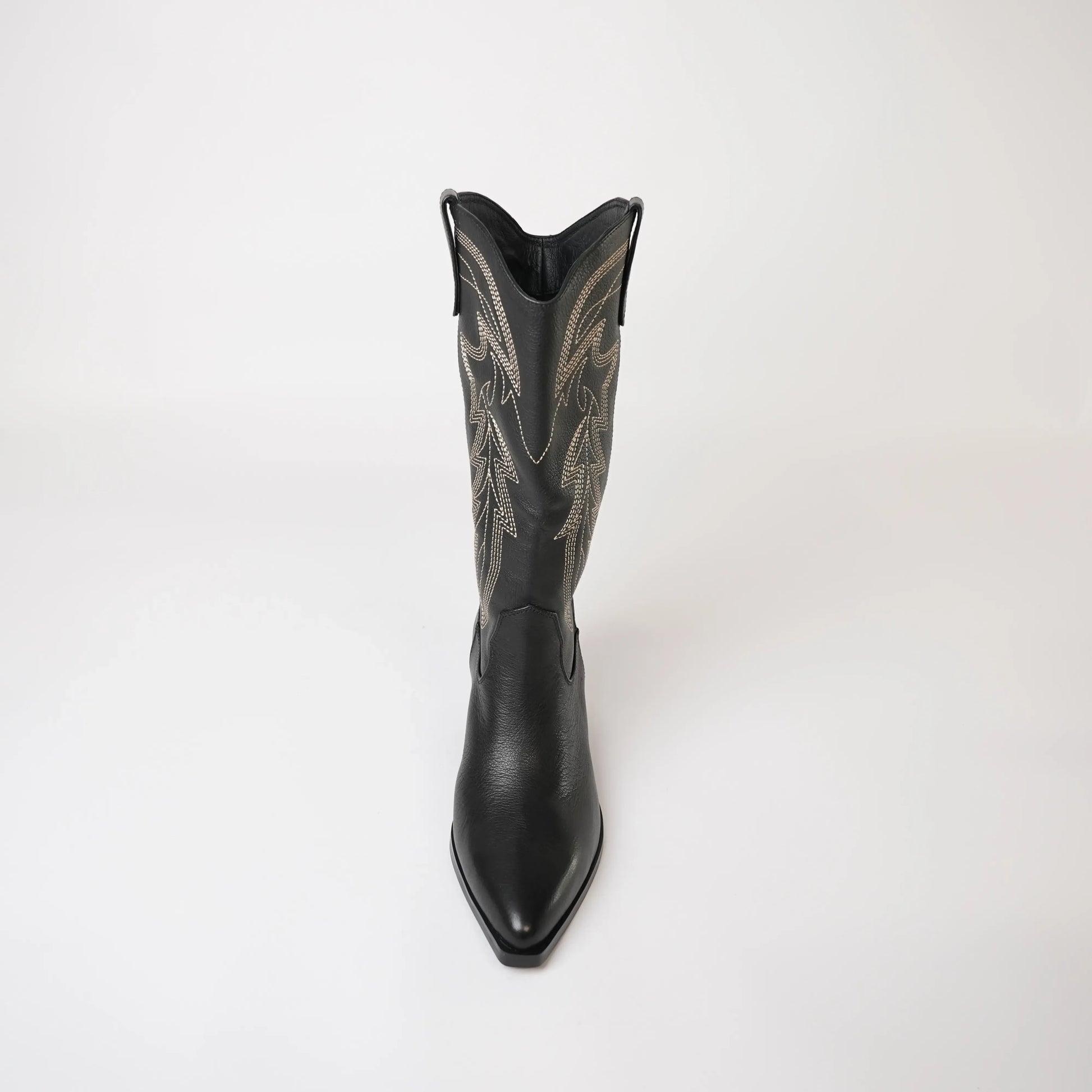 Riding Black Leather/ Gold Embroidery Knee High Boots, MOLLINI - Shouz