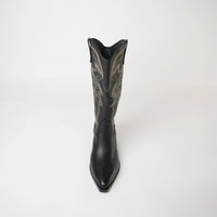 Riding Black Leather/ Gold Embroidery Knee High Boots, MOLLINI - Shouz