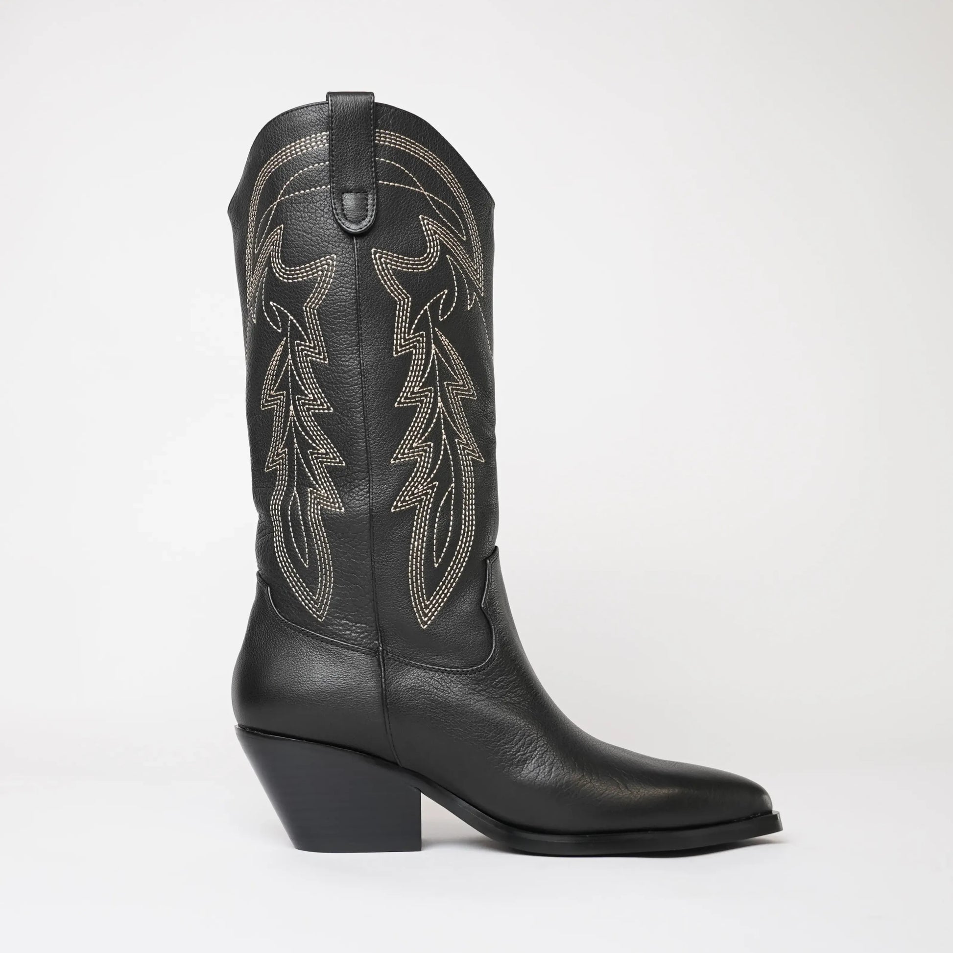 Riding Black Leather/ Gold Embroidery Knee High Boots, MOLLINI - Shouz