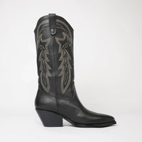 Riding Black Leather/ Gold Embroidery Knee High Boots, MOLLINI - Shouz