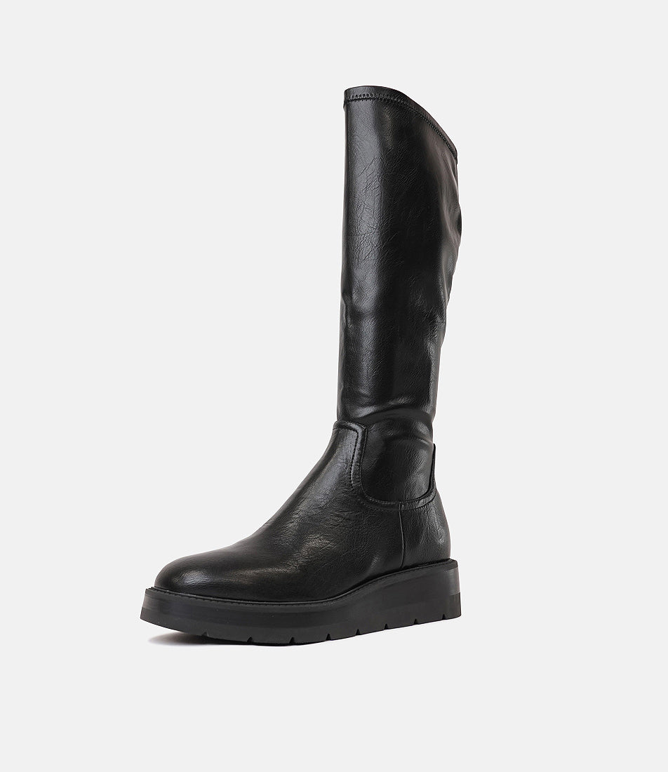 Talker Black Stretch Smooth Leather Knee High Boots, MOLLINI - Shouz