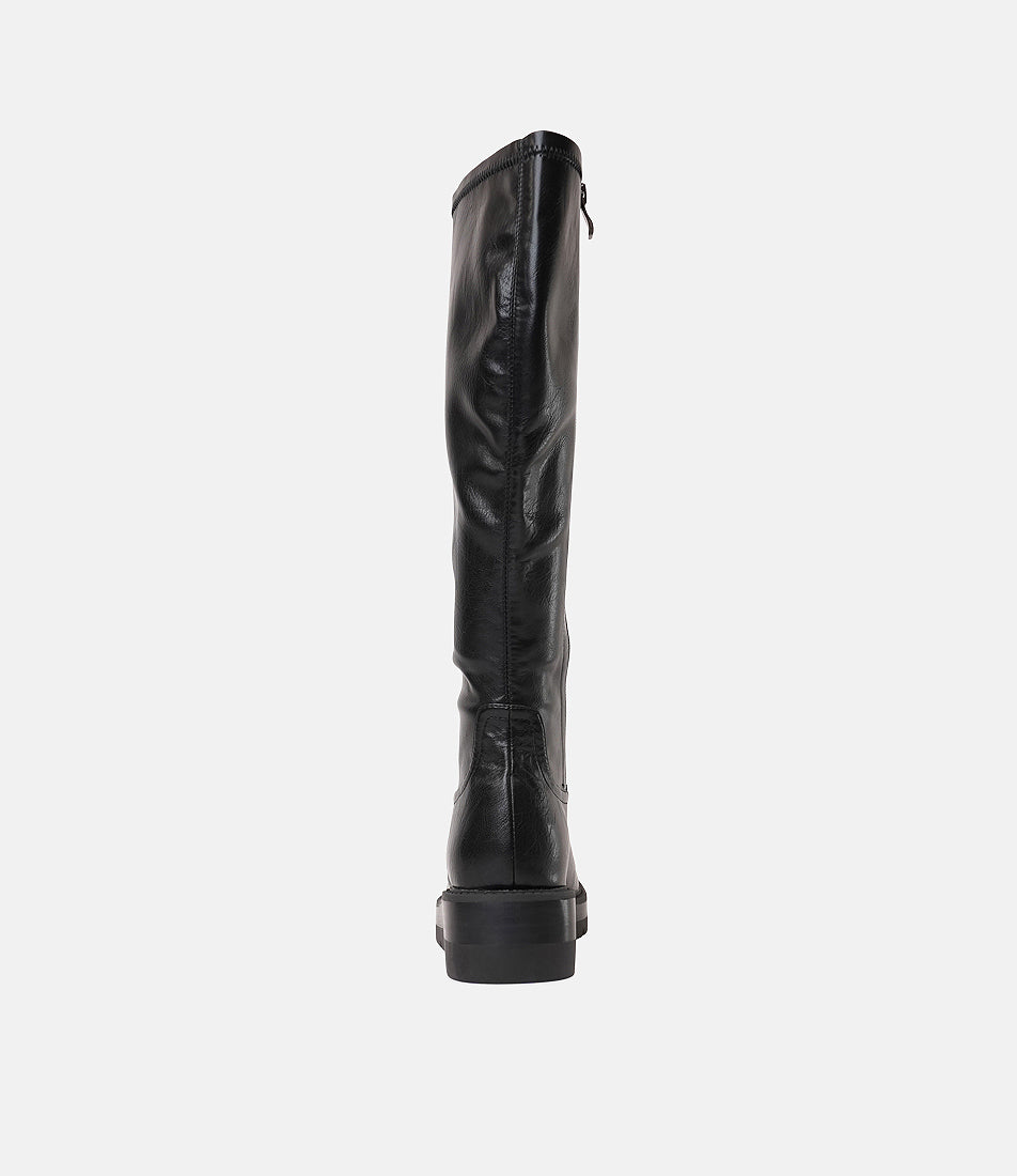 Talker Black Stretch Smooth Leather Knee High Boots, MOLLINI - Shouz