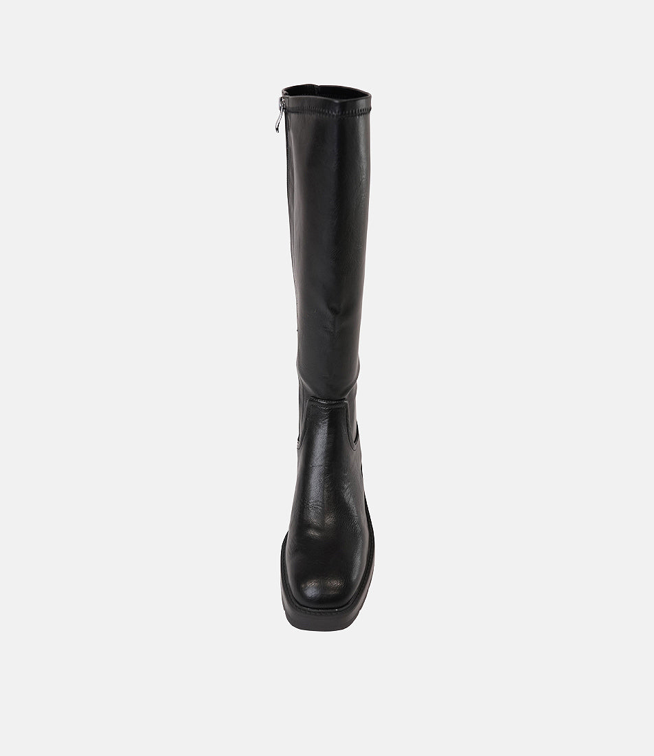Talker Black Stretch Smooth Leather Knee High Boots, MOLLINI - Shouz