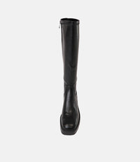 Talker Black Stretch Smooth Leather Knee High Boots