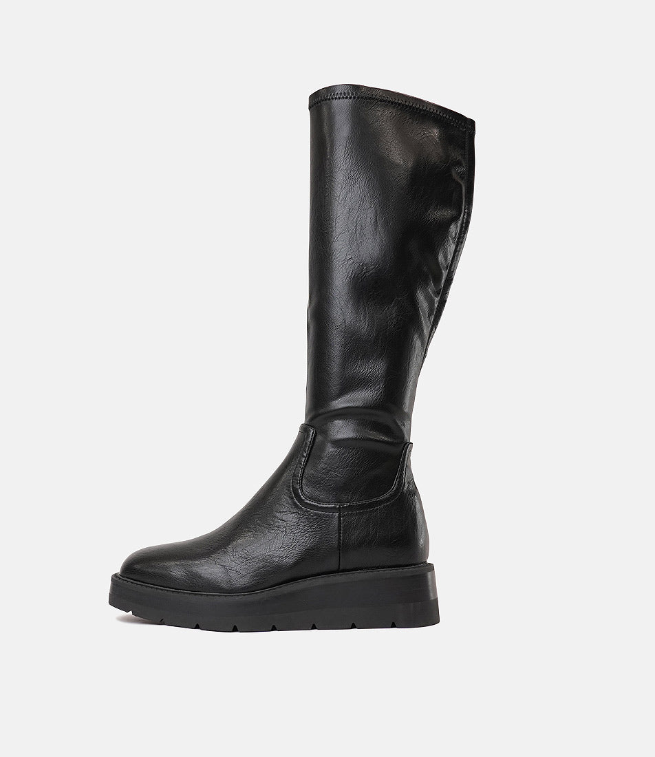 Talker Black Stretch Smooth Leather Knee High Boots, MOLLINI - Shouz