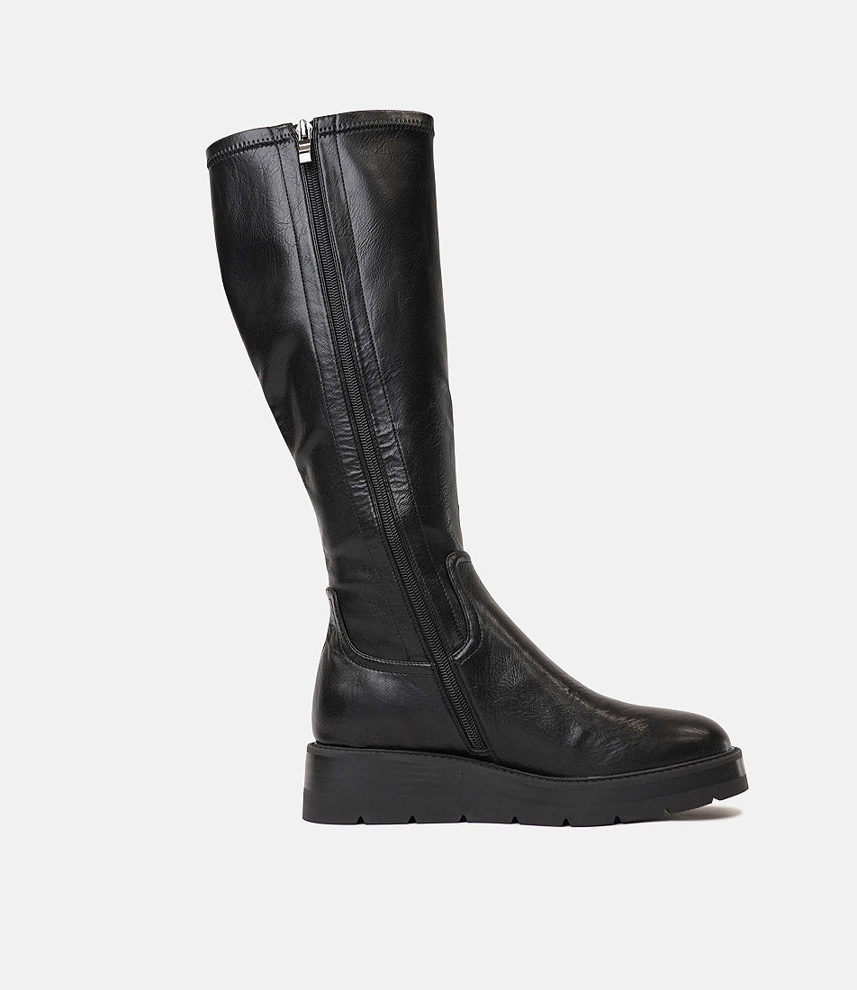 Talker Black Stretch Smooth Leather Knee High Boots, MOLLINI - Shouz