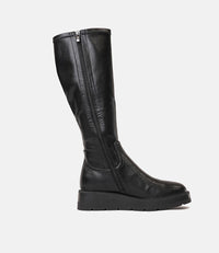 Talker Black Stretch Smooth Leather Knee High Boots, MOLLINI - Shouz