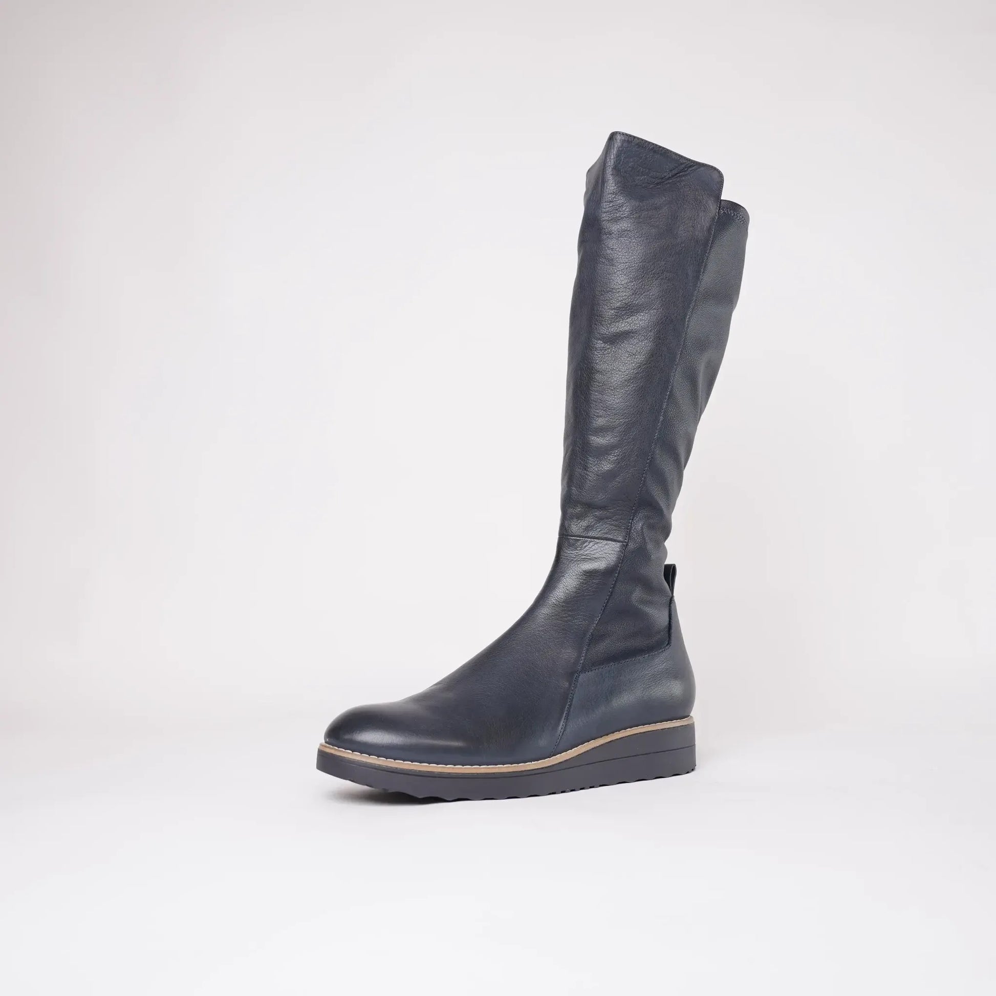 Oletta Navy Leather Knee High Boots, TOP END - Shouz
