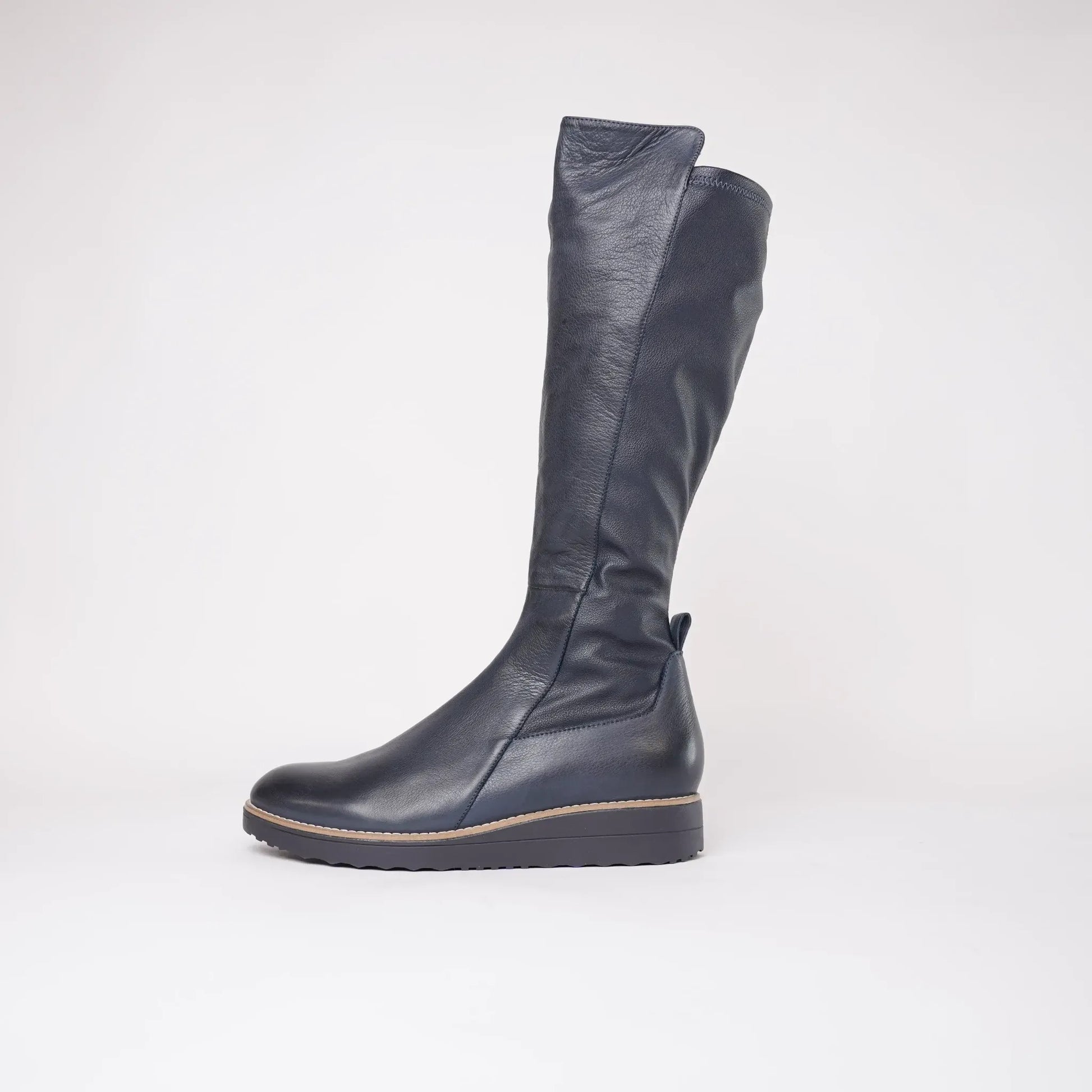 Oletta Navy Leather Knee High Boots, TOP END - Shouz