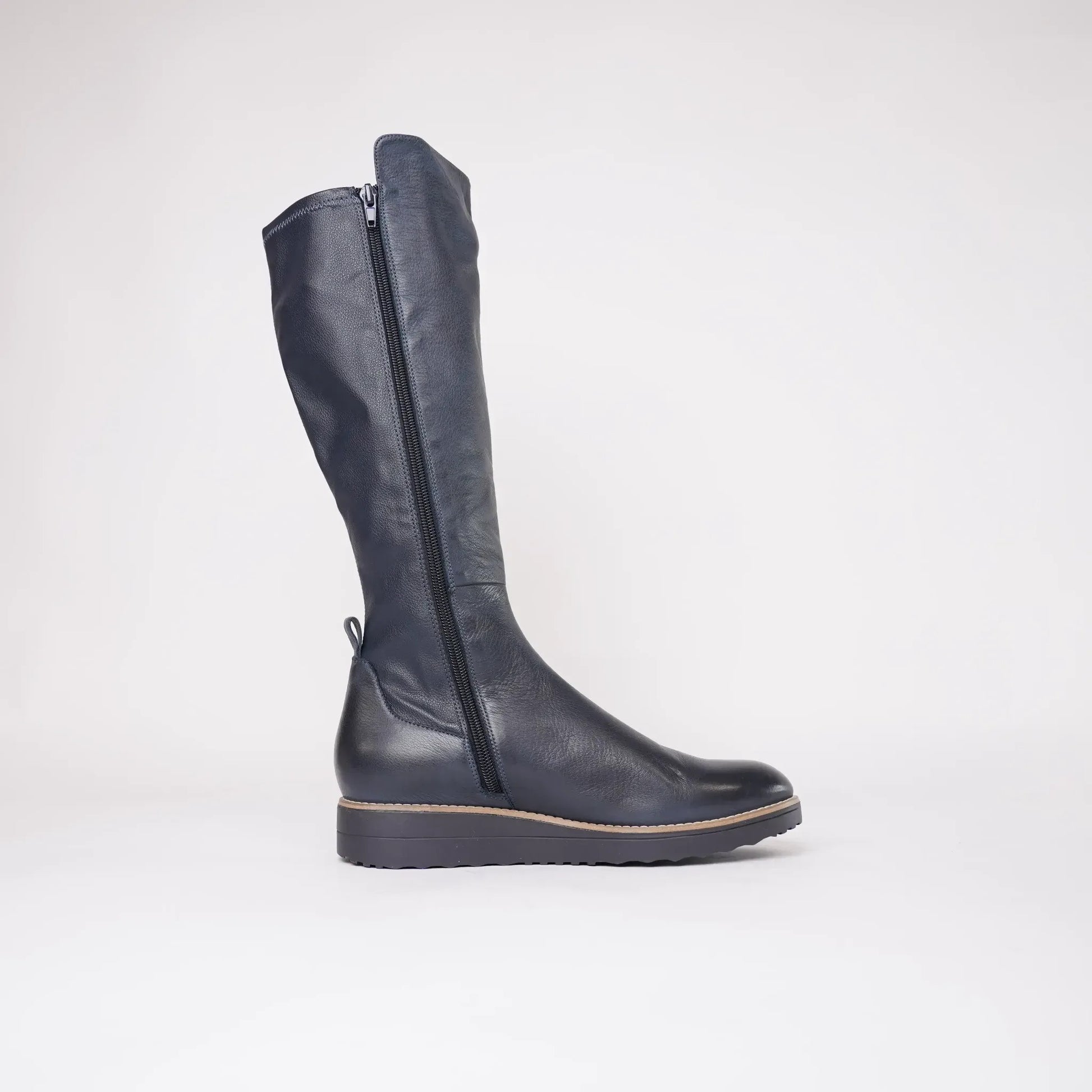Oletta Navy Leather Knee High Boots, TOP END - Shouz