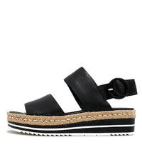 Atha Black Leather Sandals - Shouz