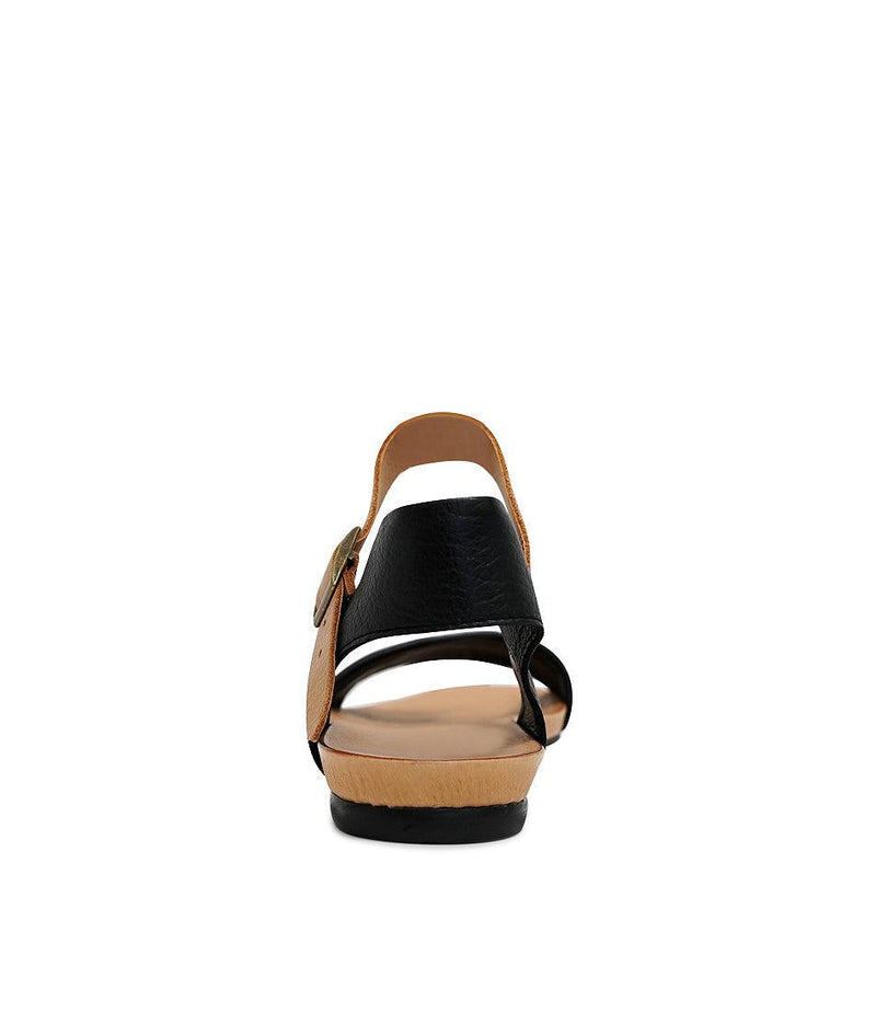 Jinnit - Black/ Tan Leather Sandals - Shouz